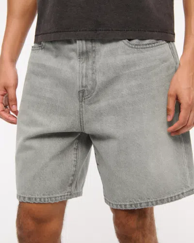 Abercrombie & Fitch Loose Denim Short In Gray