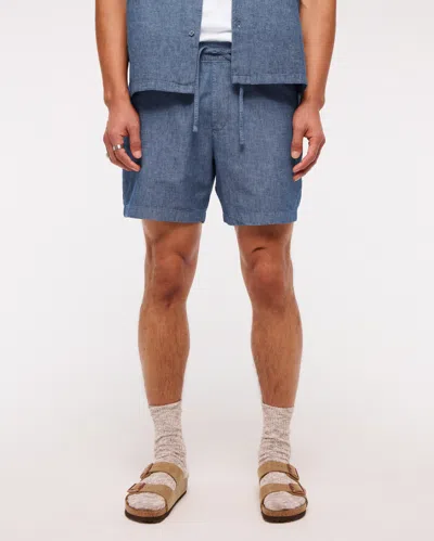 Abercrombie & Fitch Linen-blend Pull-on Short In Blue