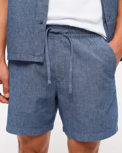 Abercrombie & Fitch Linen-blend Pull-on Short In Blue