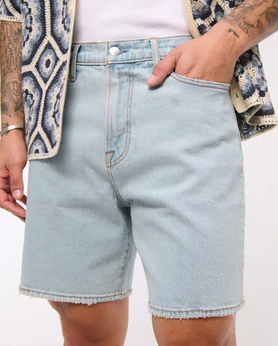 Abercrombie & Fitch Athletic Loose Denim Short In Blue