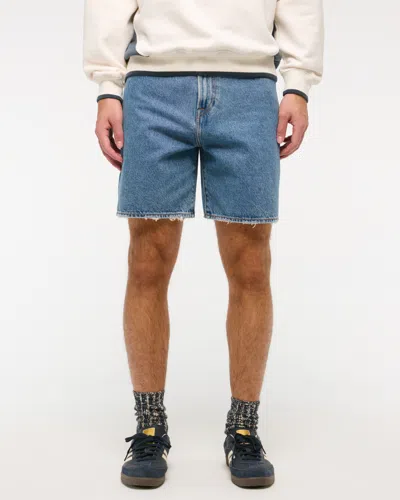 Abercrombie & Fitch Loose Denim Short In Blue