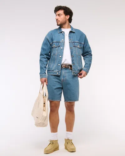 Abercrombie & Fitch Athletic Loose Denim Short In Blue