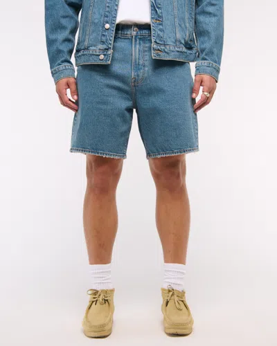 Abercrombie & Fitch Athletic Loose Denim Short In Blue