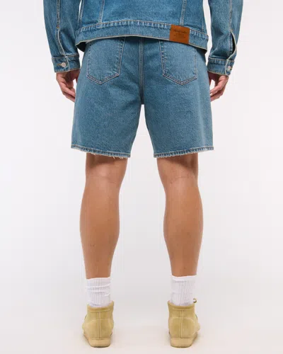 Abercrombie & Fitch Athletic Loose Denim Short In Blue