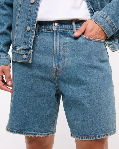 Abercrombie & Fitch Athletic Loose Denim Short In Blue