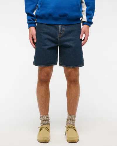 Abercrombie & Fitch Loose Denim Short In Blue