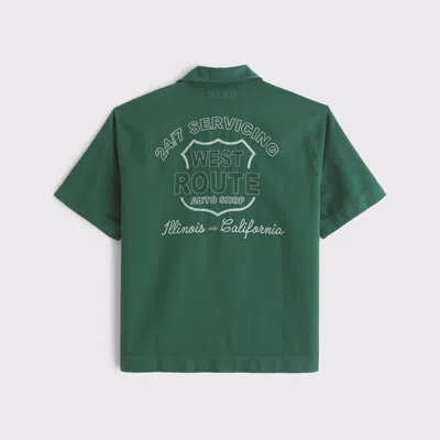 Abercrombie & Fitch Graphic Zip Popover Shirt In Green