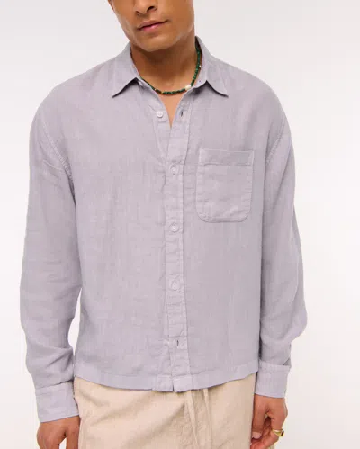 Abercrombie & Fitch Cropped Linen Button-up Shirt In Purple