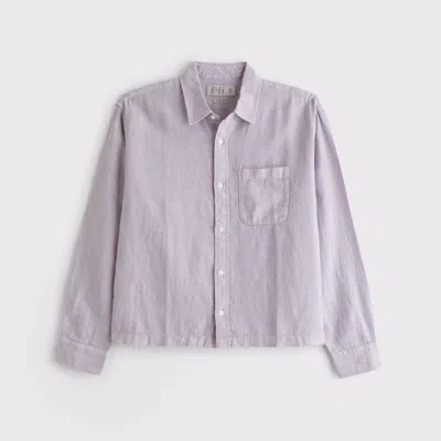 Abercrombie & Fitch Cropped Linen Button-up Shirt In Purple