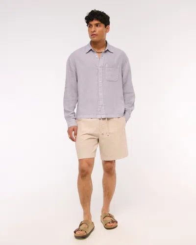 Abercrombie & Fitch Cropped Linen Button-up Shirt In Purple