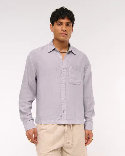 Abercrombie & Fitch Cropped Linen Button-up Shirt In Purple