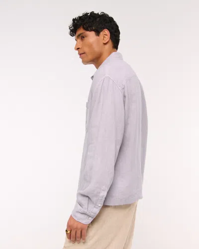 Abercrombie & Fitch Cropped Linen Button-up Shirt In Purple