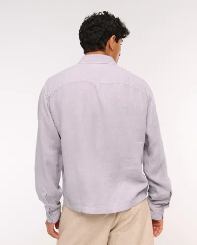 Abercrombie & Fitch Cropped Linen Button-up Shirt In Purple