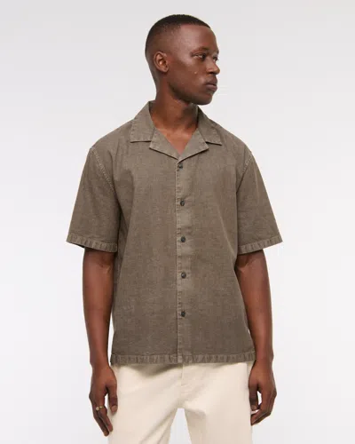 Abercrombie & Fitch Camp Collar Summer Linen-blend Shirt In Brown