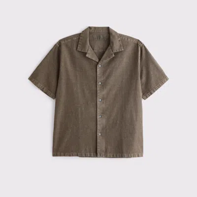 Abercrombie & Fitch Camp Collar Summer Linen-blend Shirt In Brown