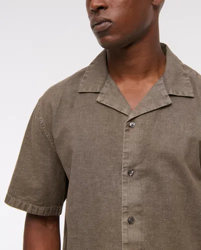 Abercrombie & Fitch Camp Collar Summer Linen-blend Shirt In Brown