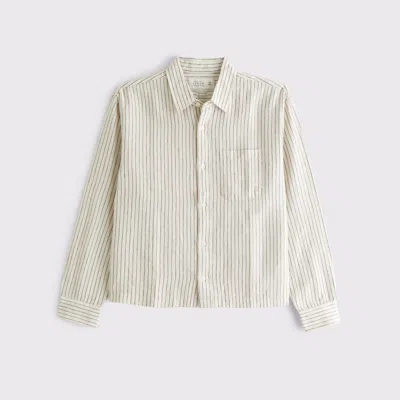 Abercrombie & Fitch Cropped Linen Button-up Shirt In Neutral