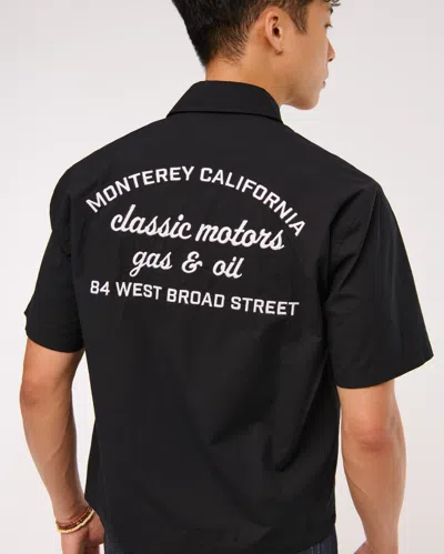 Abercrombie & Fitch Short-sleeve Poplin Graphic Button-up Shirt In Black