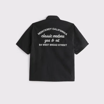 Abercrombie & Fitch Short-sleeve Poplin Graphic Button-up Shirt In Black