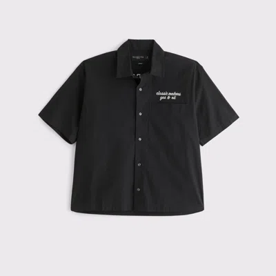 Abercrombie & Fitch Short-sleeve Poplin Graphic Button-up Shirt In Black