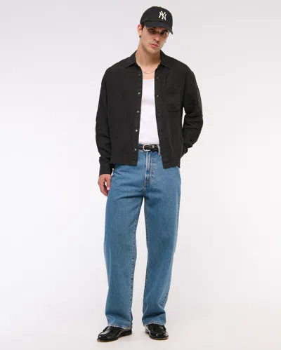 Abercrombie & Fitch Cropped Linen Button-up Shirt In Black