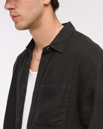 Abercrombie & Fitch Cropped Linen Button-up Shirt In Black