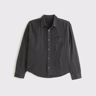 Abercrombie & Fitch Garment-dye Plaid Button-up Shirt In Black