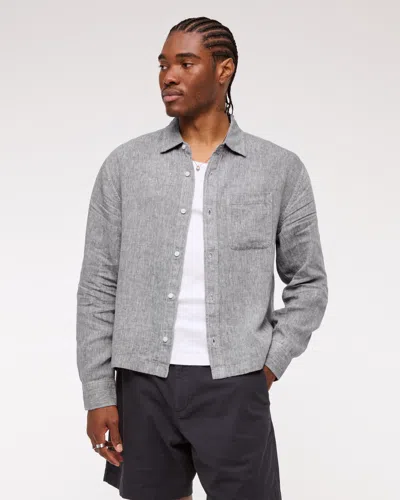 Abercrombie & Fitch Cropped Linen Button-up Shirt In Gray