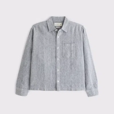 Abercrombie & Fitch Cropped Linen Button-up Shirt In Gray