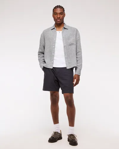 Abercrombie & Fitch Cropped Linen Button-up Shirt In Gray