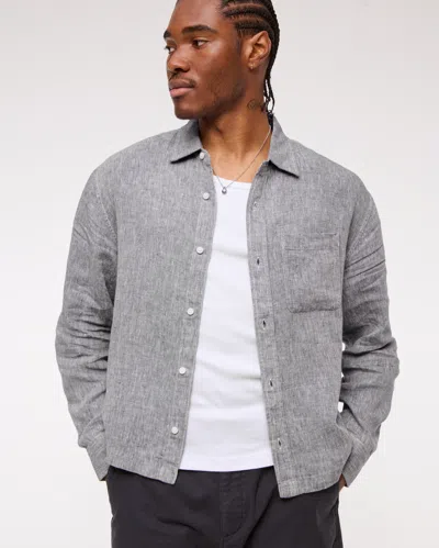 Abercrombie & Fitch Cropped Linen Button-up Shirt In Gray