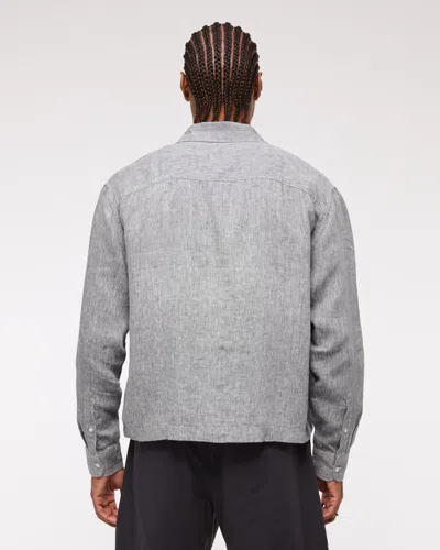 Abercrombie & Fitch Cropped Linen Button-up Shirt In Gray