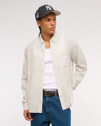 Abercrombie & Fitch Long-sleeve Textural Plaid Button-up Shirt In Neutral