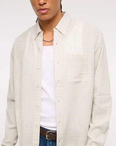 Abercrombie & Fitch Long-sleeve Textural Plaid Button-up Shirt In Neutral