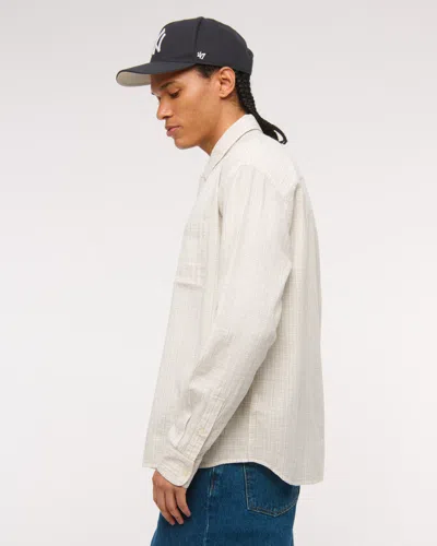 Abercrombie & Fitch Long-sleeve Textural Plaid Button-up Shirt In Neutral