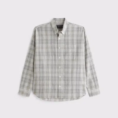 Abercrombie & Fitch Long-sleeve Textural Plaid Button-up Shirt In Neutral