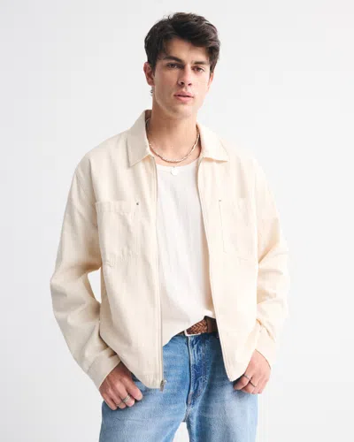 Abercrombie & Fitch Zip Shirt Jacket In White