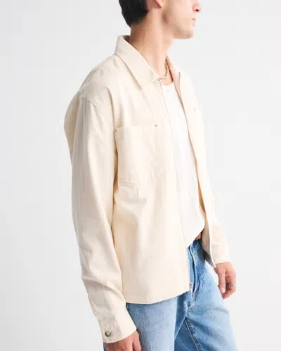 Abercrombie & Fitch Zip Shirt Jacket In White