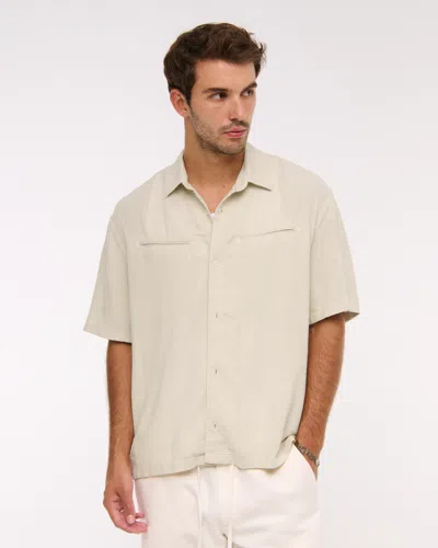Abercrombie & Fitch Short-sleeve Summer Linen-blend Button-up Shirt In White