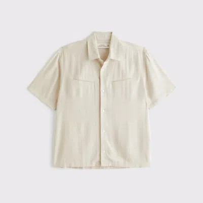 Abercrombie & Fitch Short-sleeve Summer Linen-blend Button-up Shirt In White