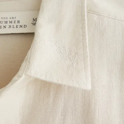 Abercrombie & Fitch Short-sleeve Summer Linen-blend Button-up Shirt In White
