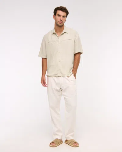 Abercrombie & Fitch Short-sleeve Summer Linen-blend Button-up Shirt In White