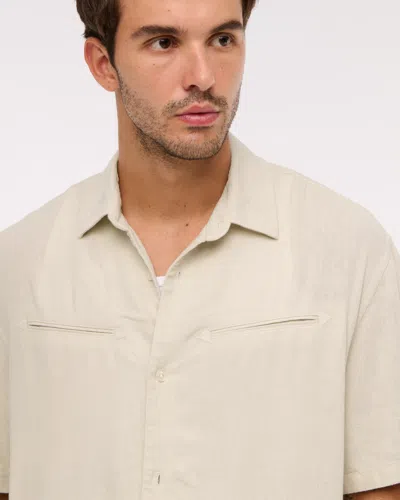 Abercrombie & Fitch Short-sleeve Summer Linen-blend Button-up Shirt In White