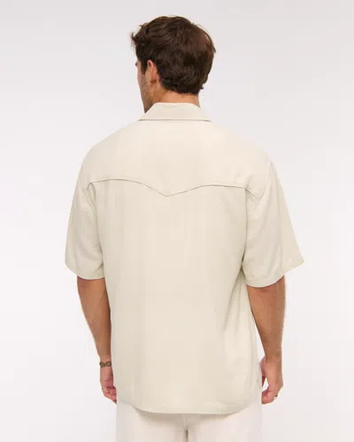 Abercrombie & Fitch Short-sleeve Summer Linen-blend Button-up Shirt In White