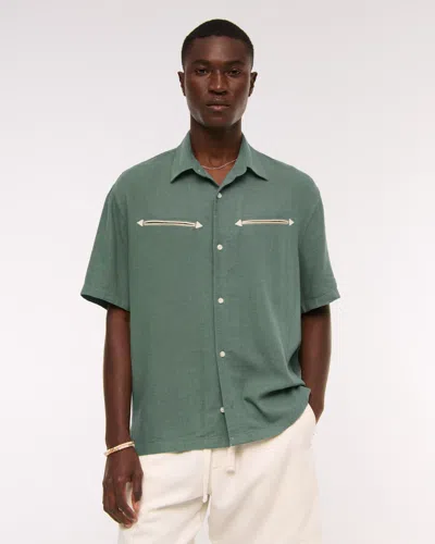 Abercrombie & Fitch Short-sleeve Summer Linen-blend Button-up Shirt In Multi