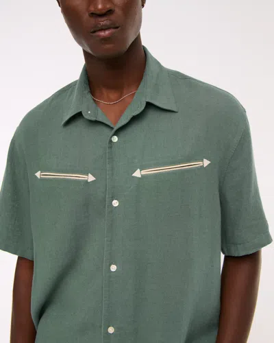 Abercrombie & Fitch Short-sleeve Summer Linen-blend Button-up Shirt In Multi