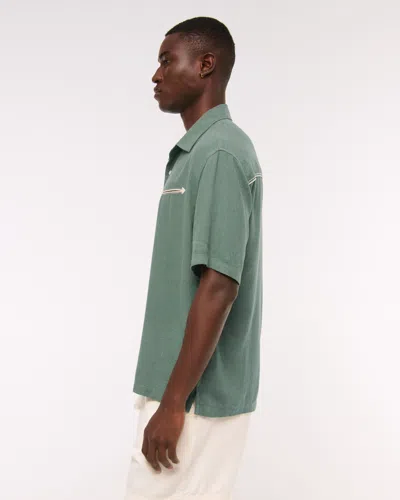 Abercrombie & Fitch Short-sleeve Summer Linen-blend Button-up Shirt In Multi