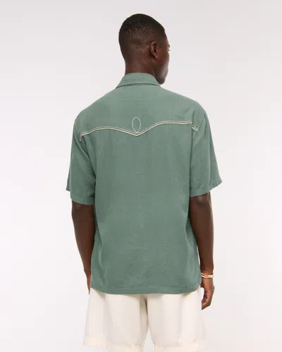 Abercrombie & Fitch Short-sleeve Summer Linen-blend Button-up Shirt In Multi