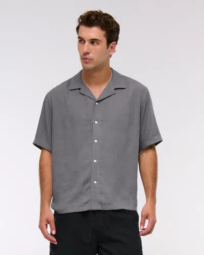 Abercrombie & Fitch Camp Collar Summer Linen-blend Shirt In Gray