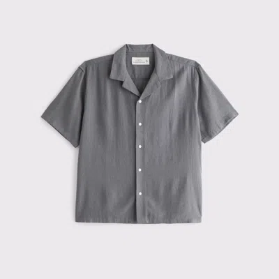 Abercrombie & Fitch Camp Collar Summer Linen-blend Shirt In Gray